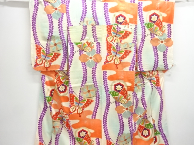 JAPANESE KIMONO / ANTIQUE KIMONO / BUTTERFLY / WISTERIA PATTERN